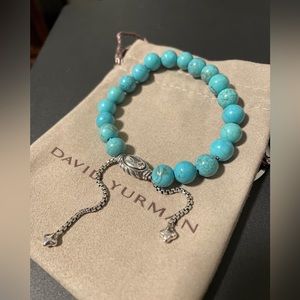 David Yurman Sterling Silver 925 Blue Turquoise Spiritual Beads Bracelet 8mm